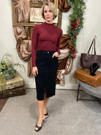 Noel Burgundy Mock Neck Long Sleeve Top
