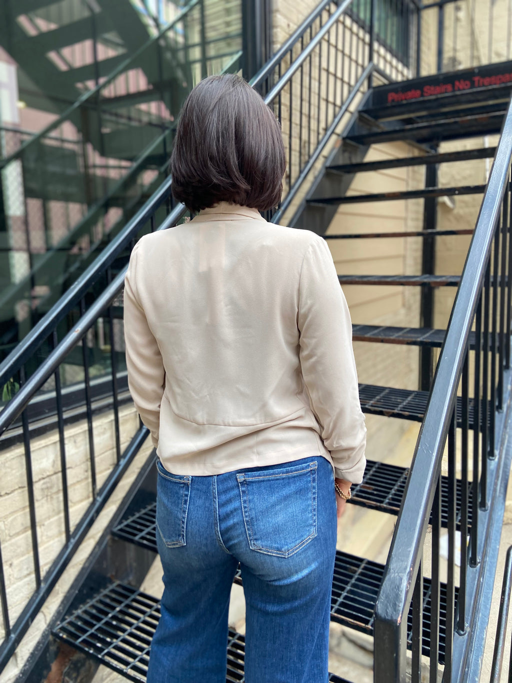 Sadi Khaki Half Sleeve Open Cropped Blazer