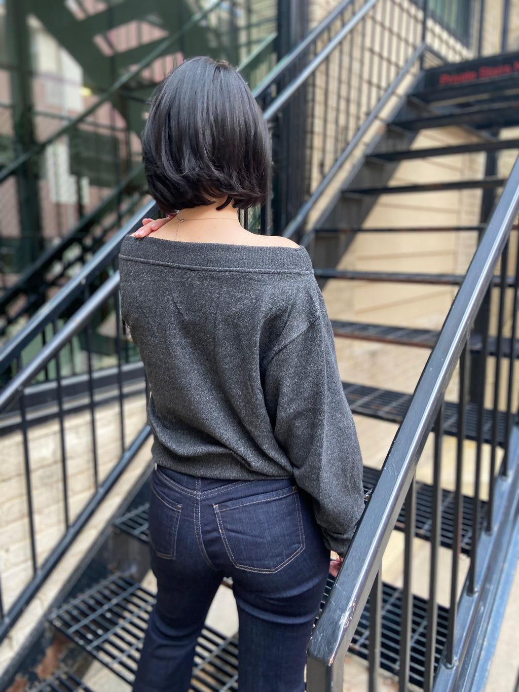 Molly Gray Rib Off The Shoulder Sweater