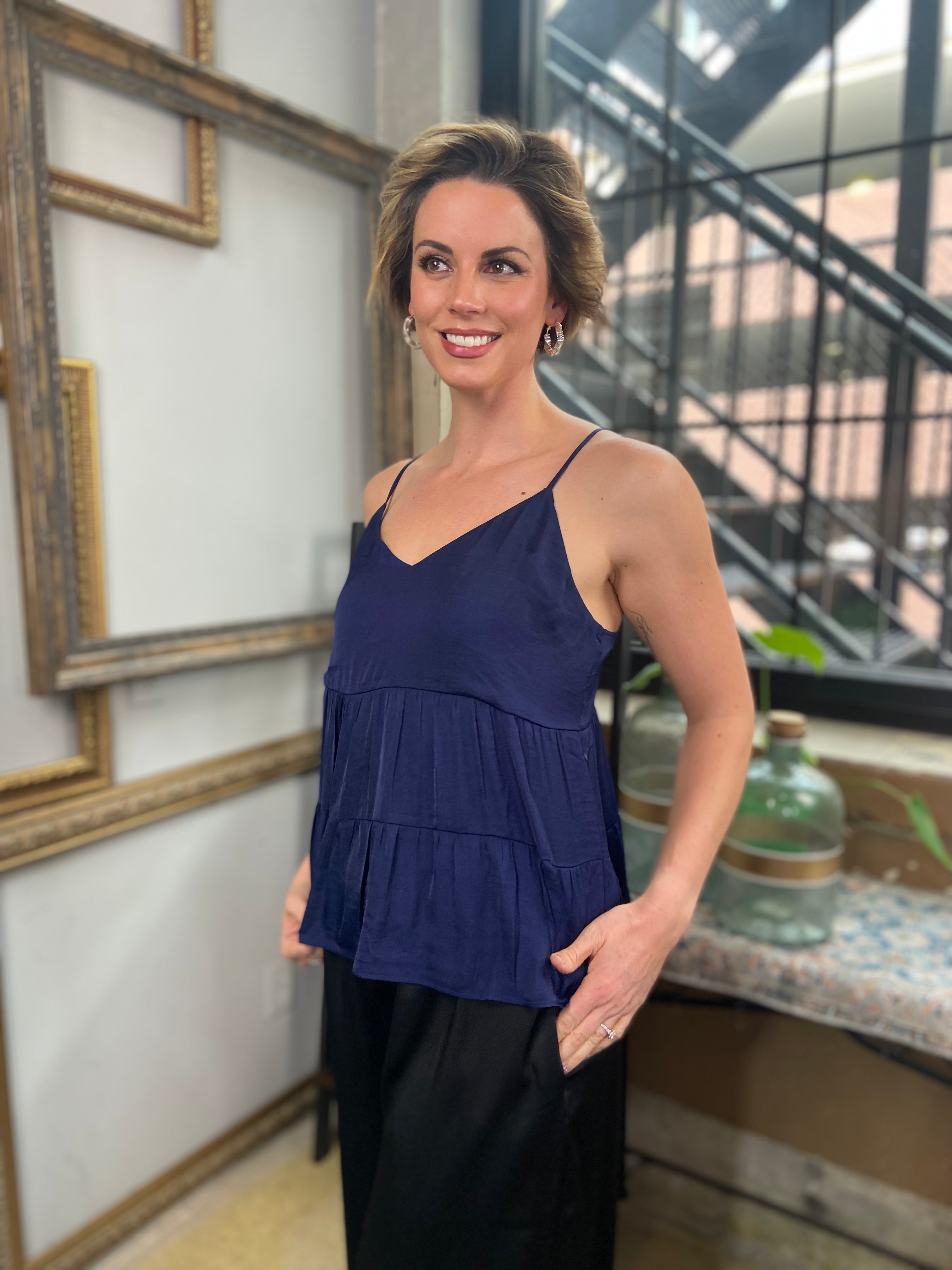 Vera Navy Tiered Tank Top