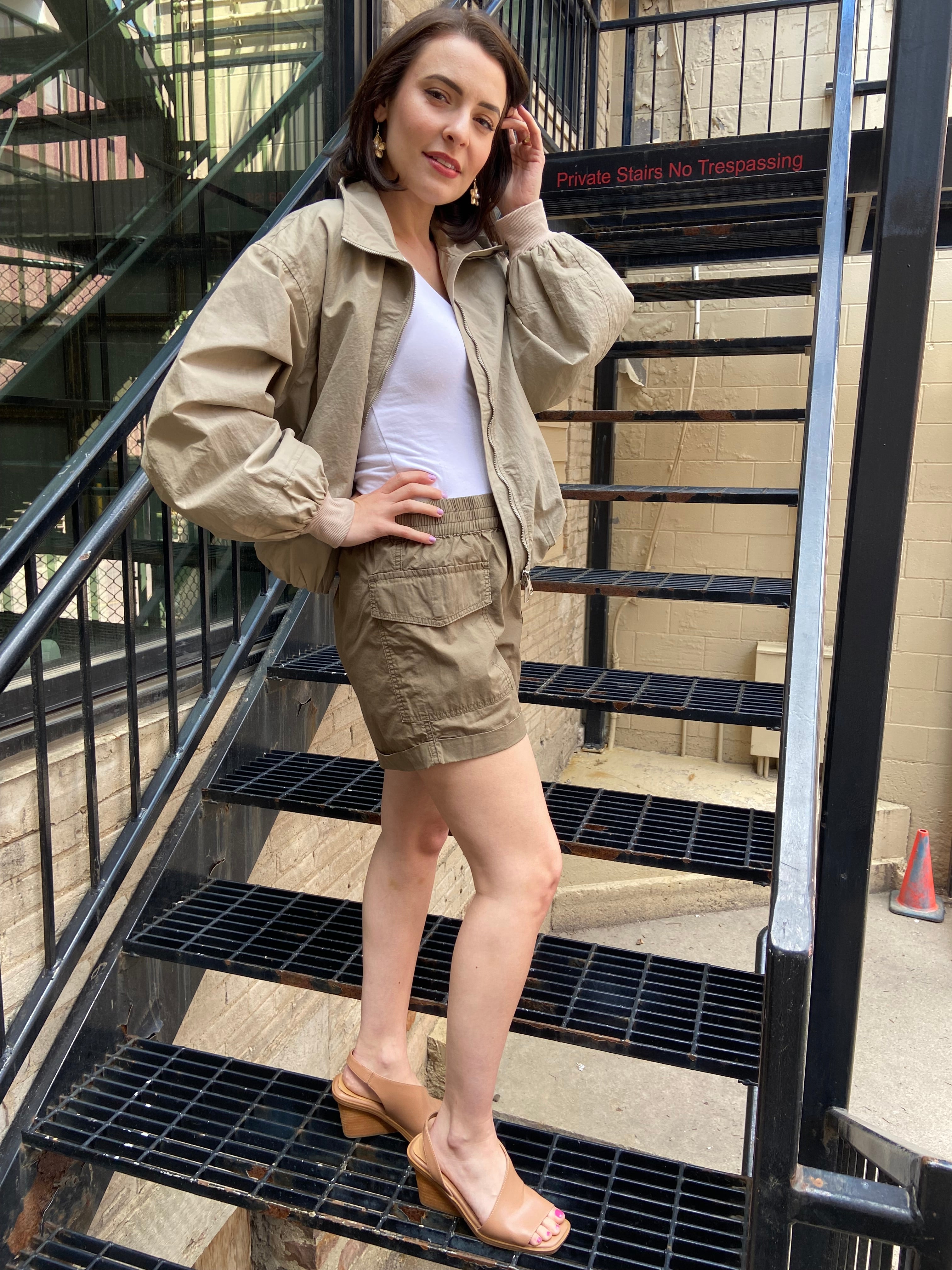 Lauri Taupe Oversized Zip Up Wind Breaker - MK Threads Boutique