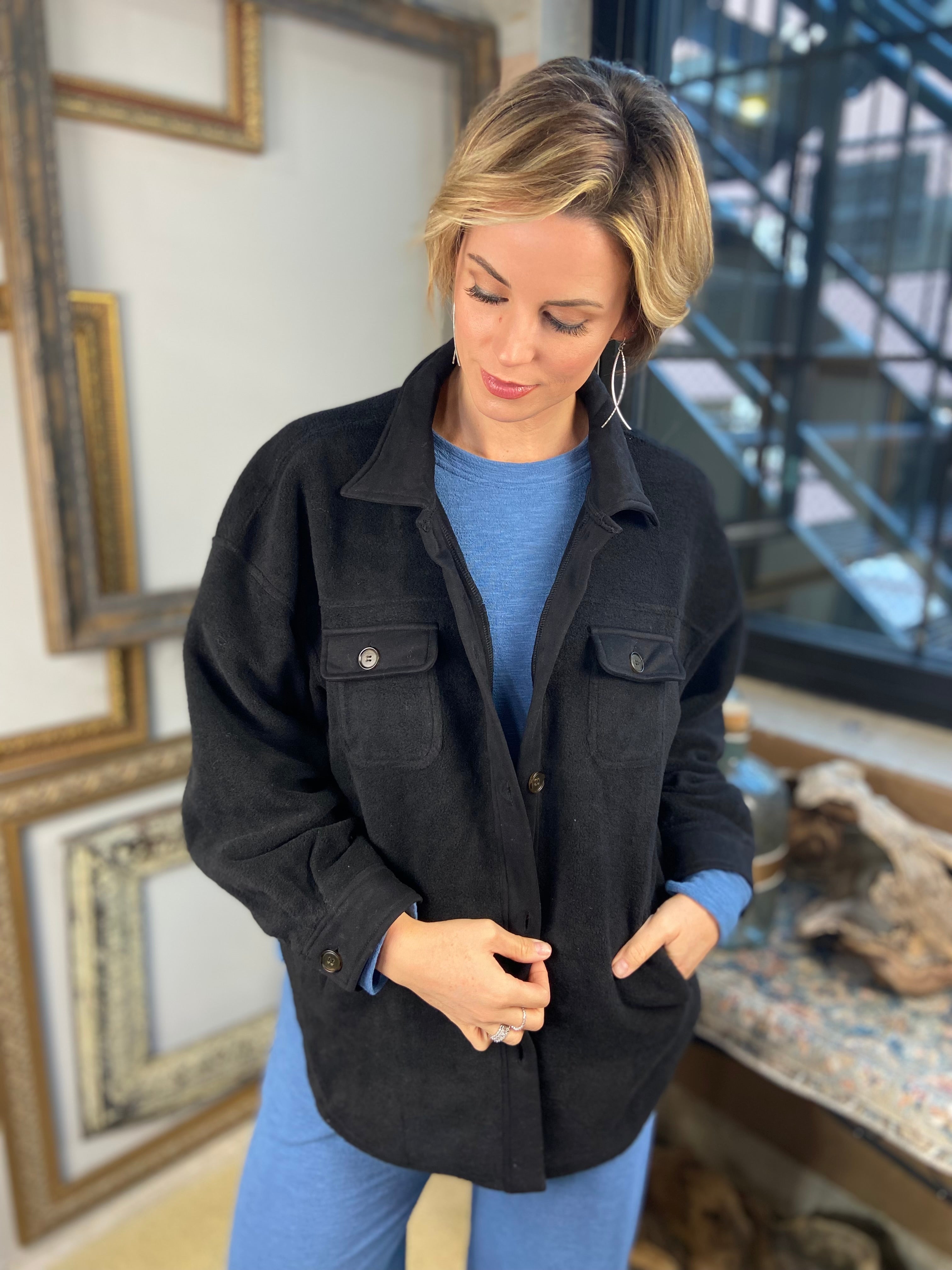 Katrina Black Button Fleece Jacket