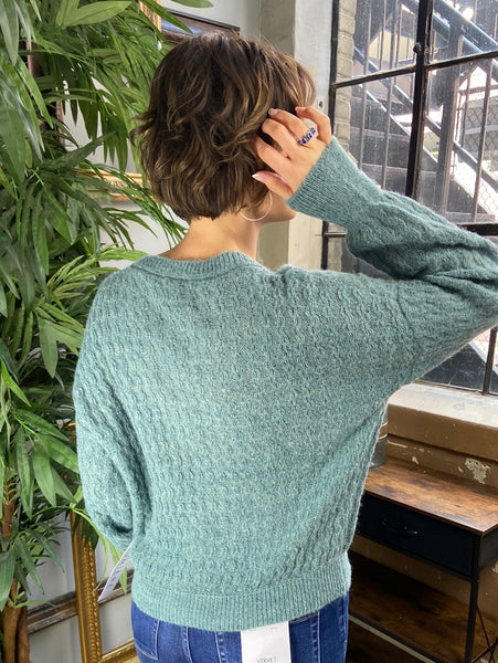 Ariana Dark Sage Wavy Cable Knit Sweater