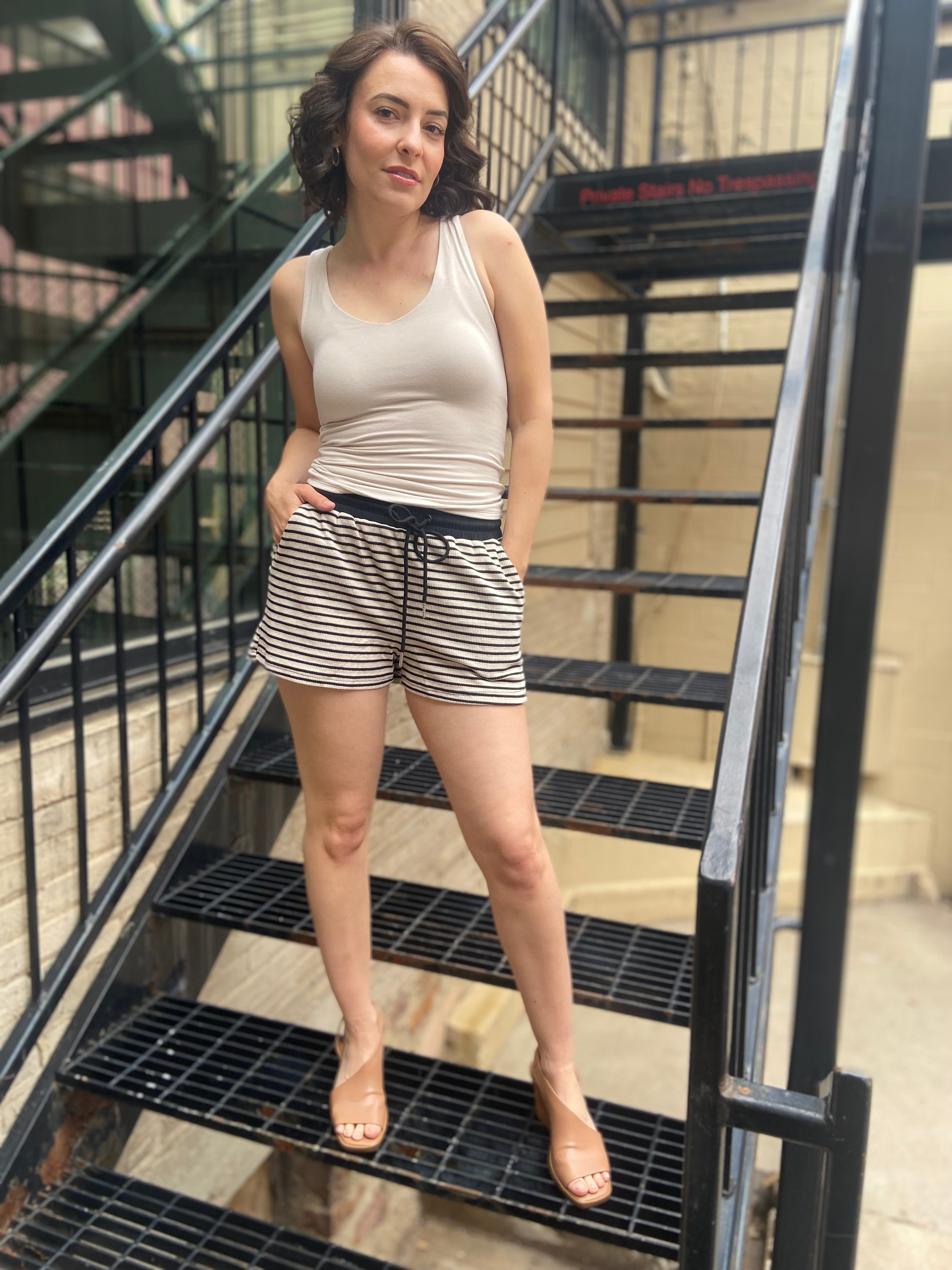 Zadie Black Stripe Drawstring Waist Shorts - MK Threads Boutique