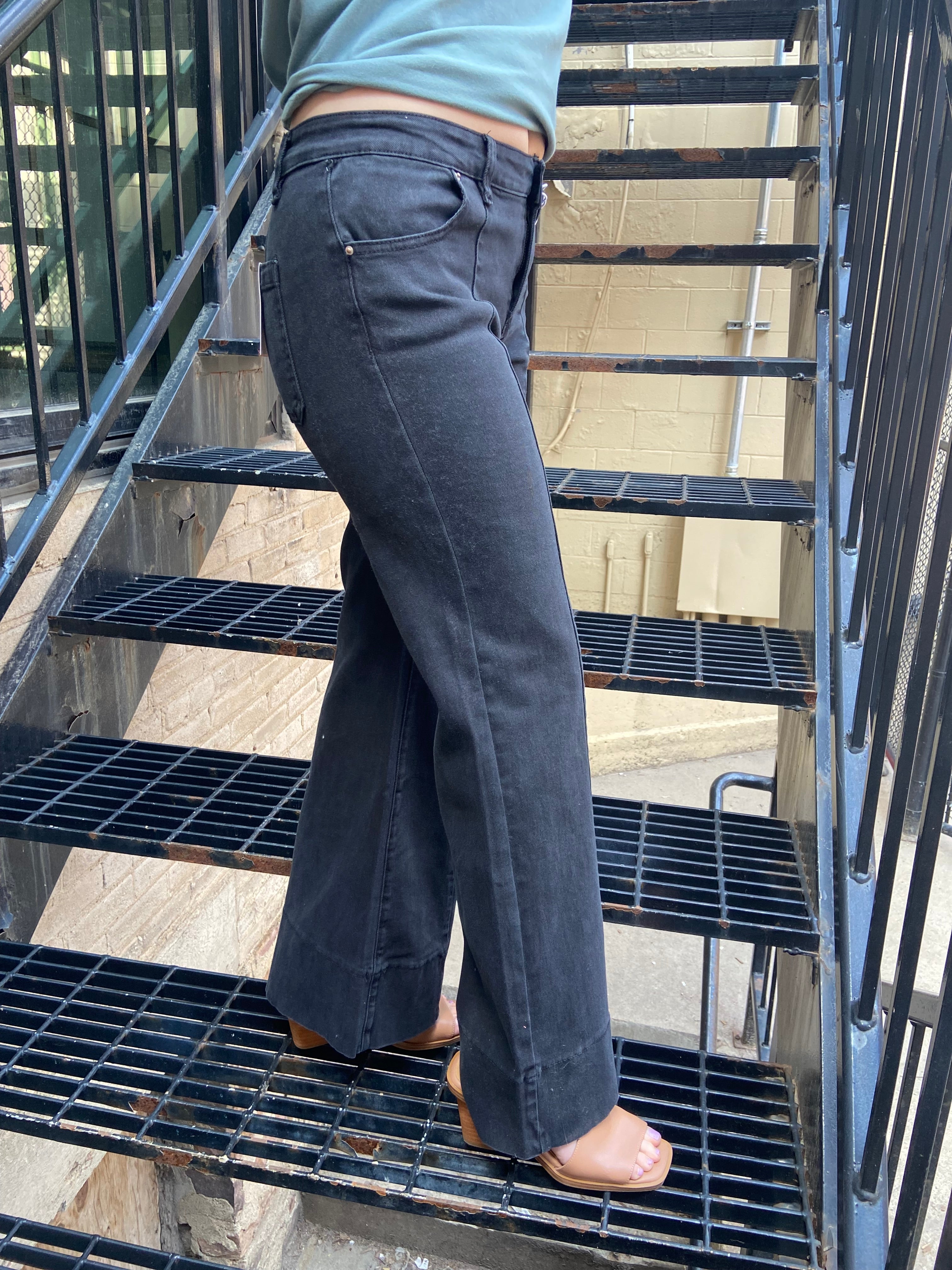 Emmy Black Mid Rise Wide Leg Jeans - MK Threads Boutique