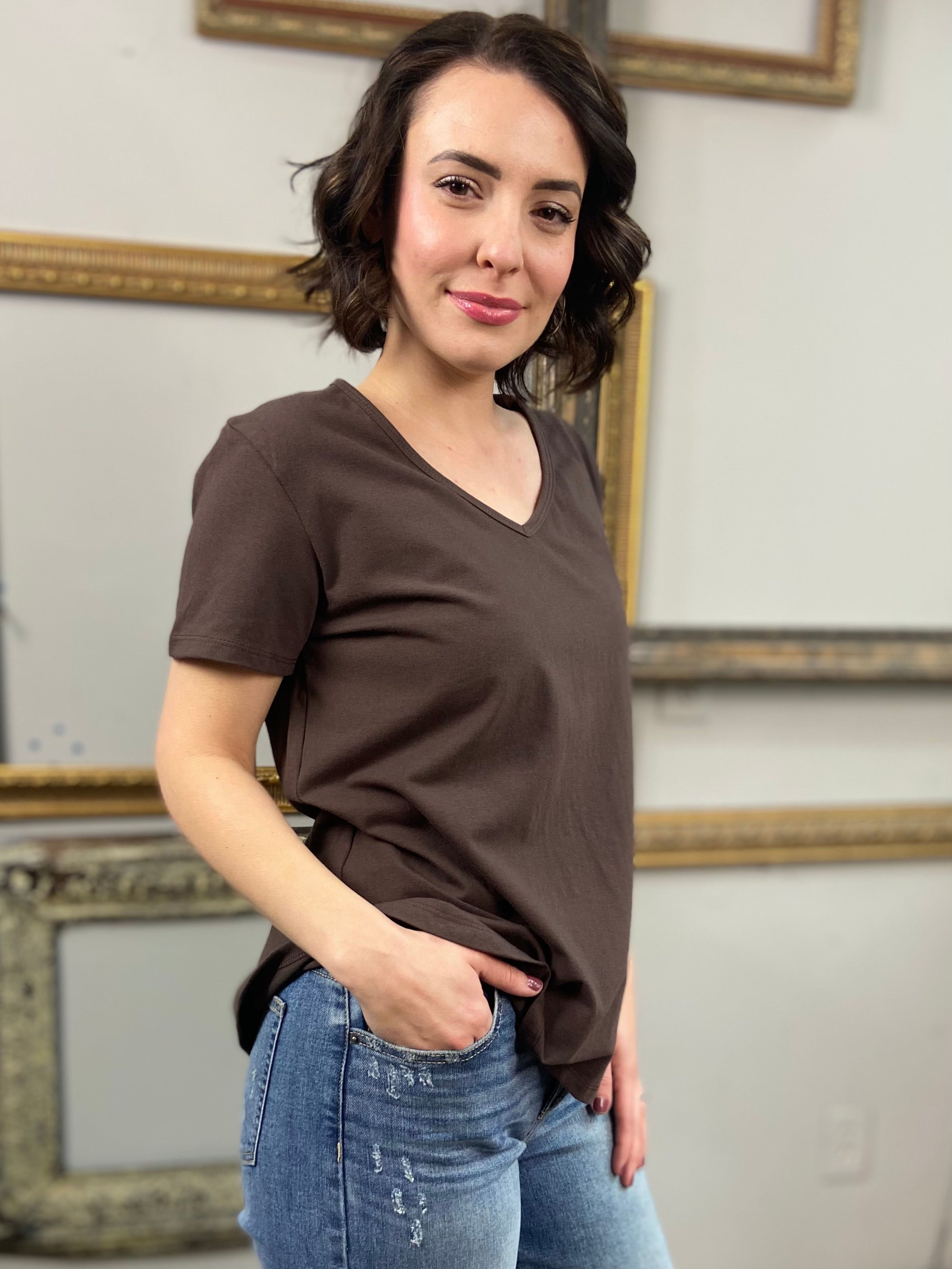 Thea Brown Short Sleeve Full Length Top - MK Threads Boutique