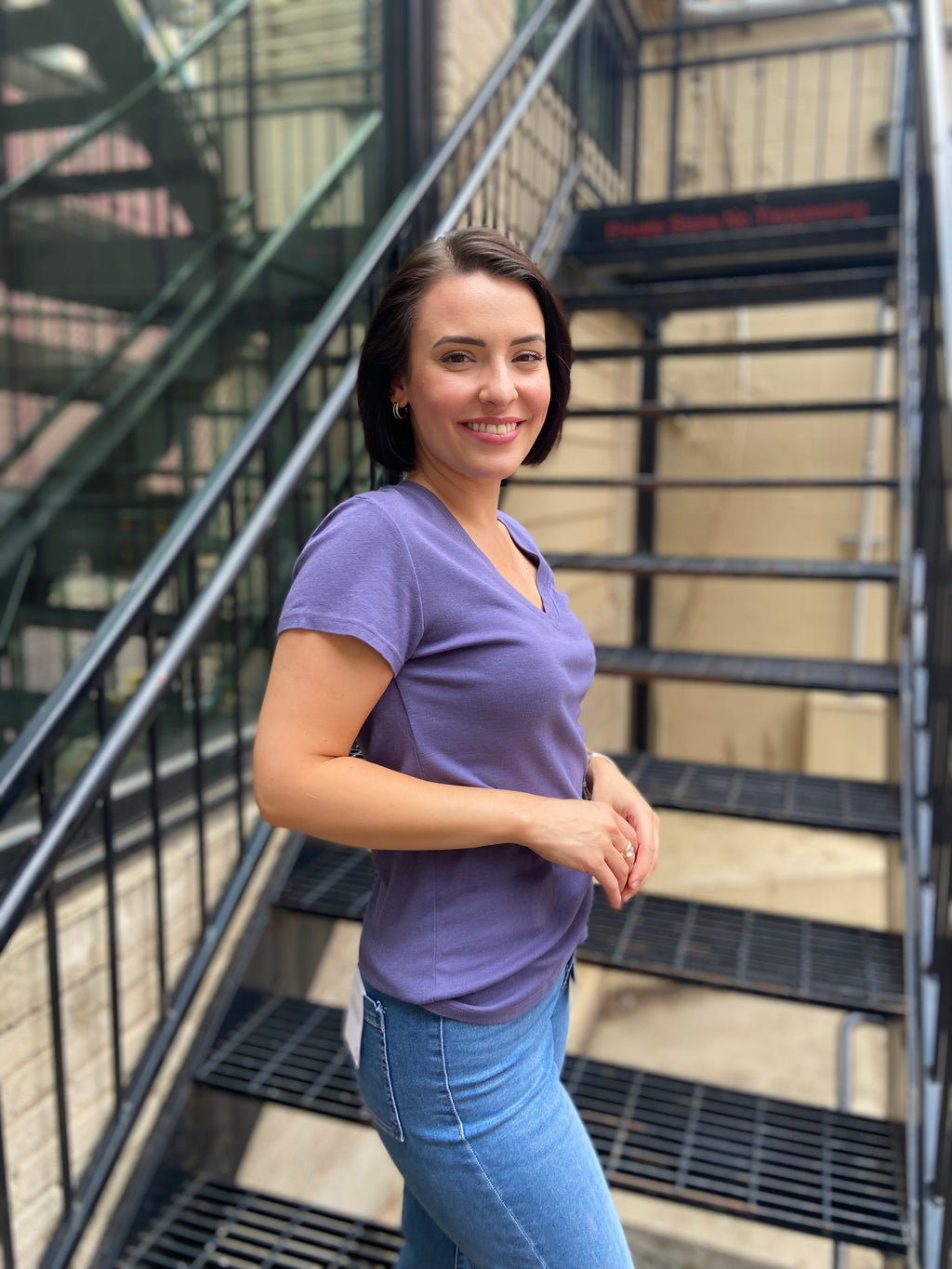 Jess Classic Blue V Neck Tee