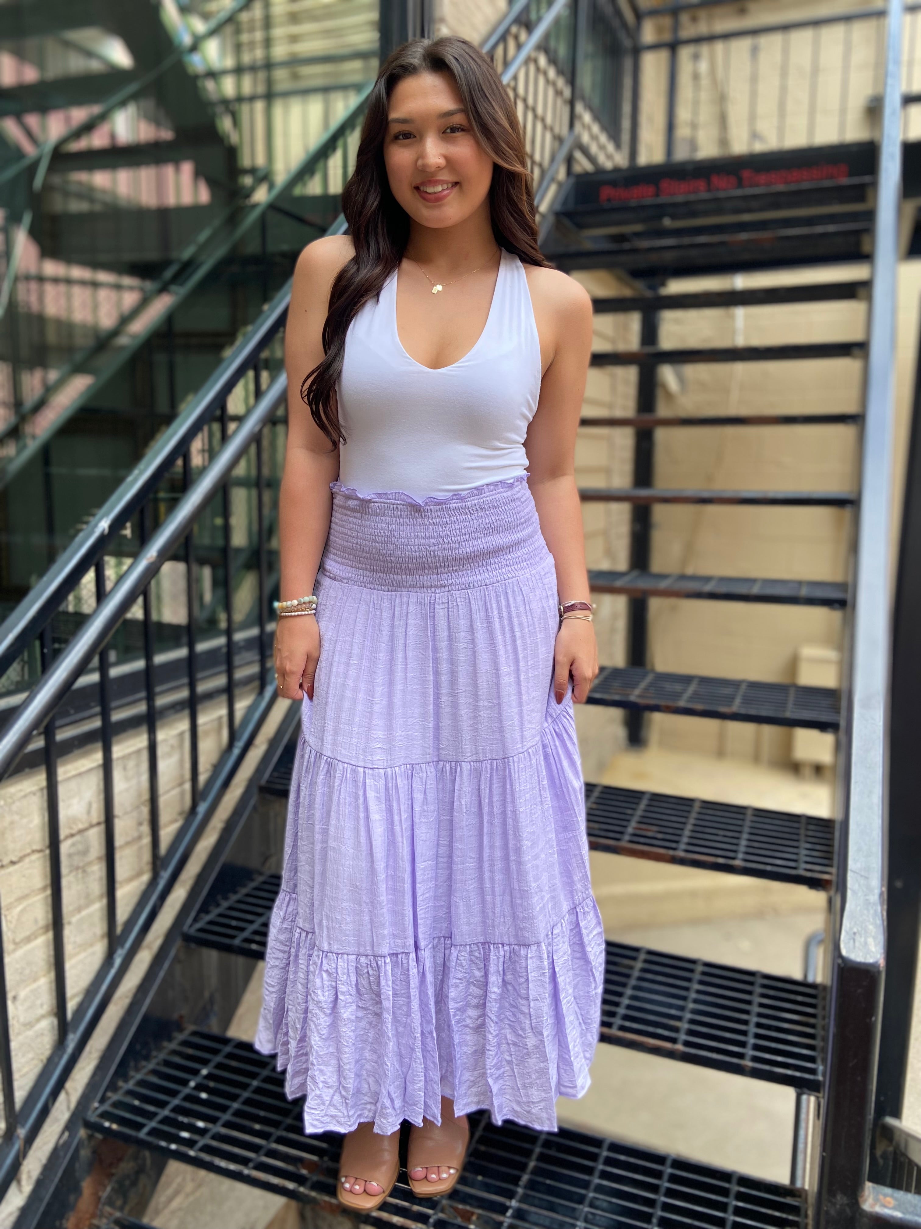 Solene Lavender Tiered Maxi Skirt - MK Threads Boutique