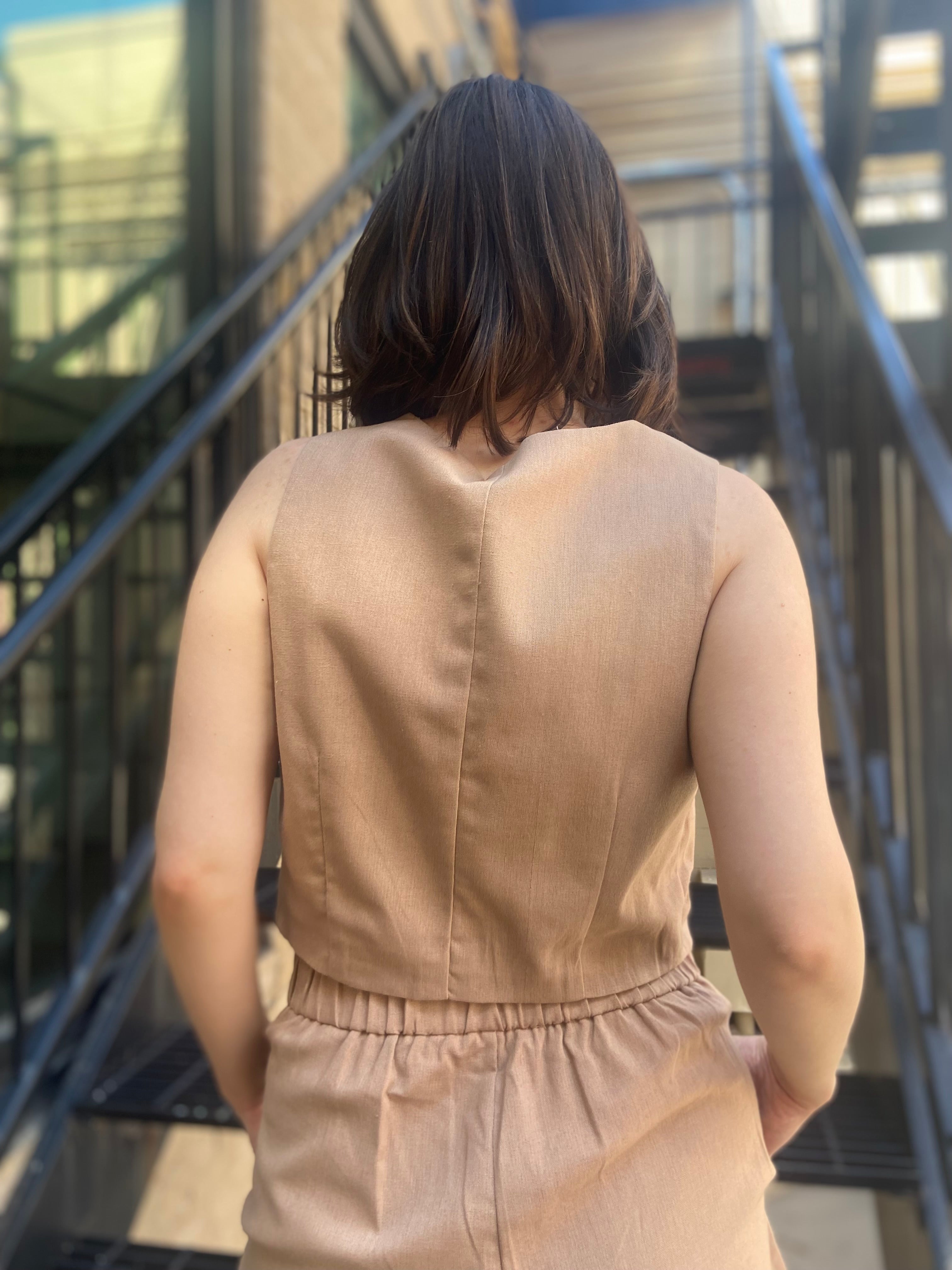 Olivia Taupe Linen Button Up Vest