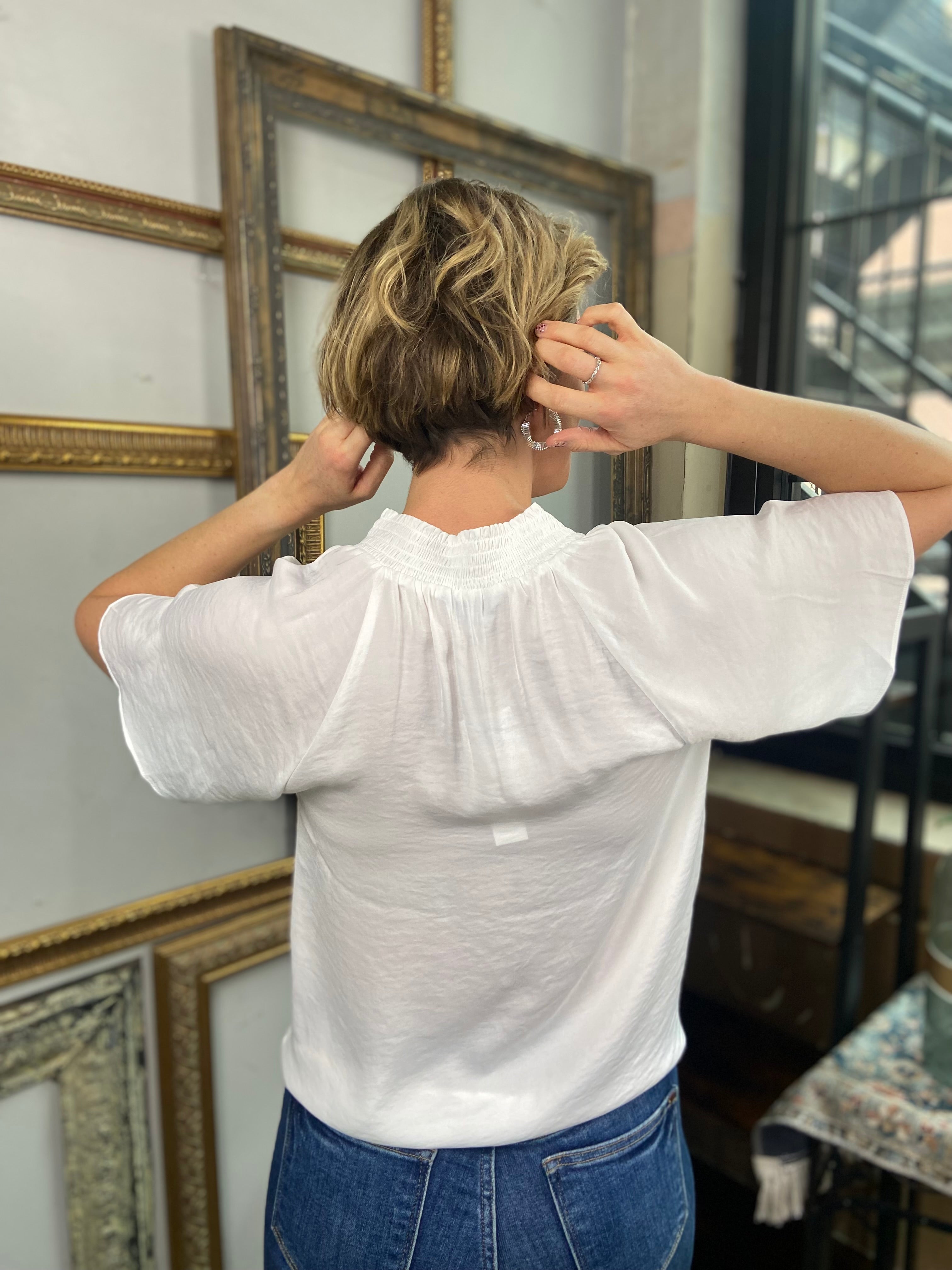 Sophie Off White Short Sleeve Button Up Top - MK Threads Boutique