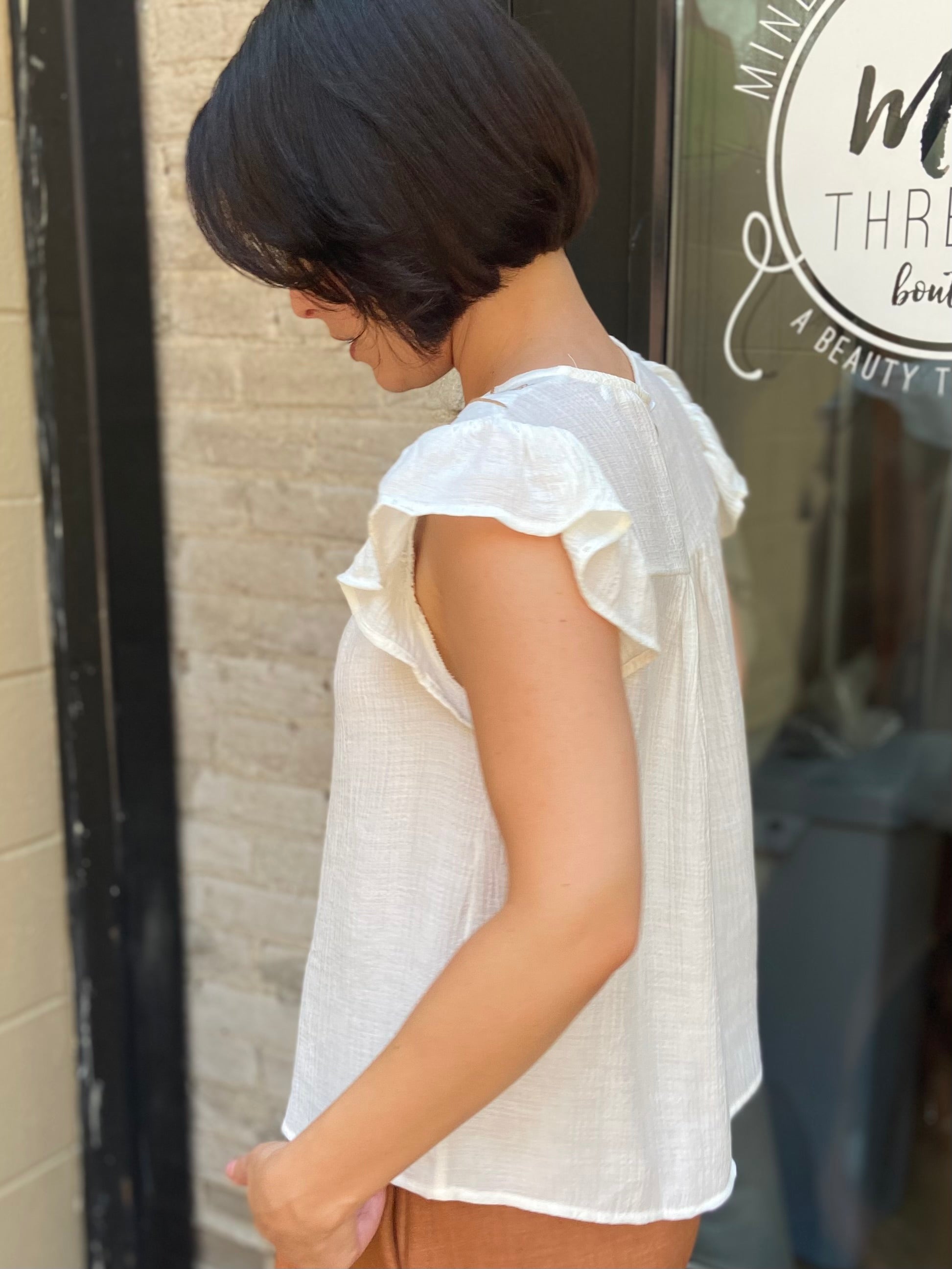Vireo White Floral Embroidered Detail Top
