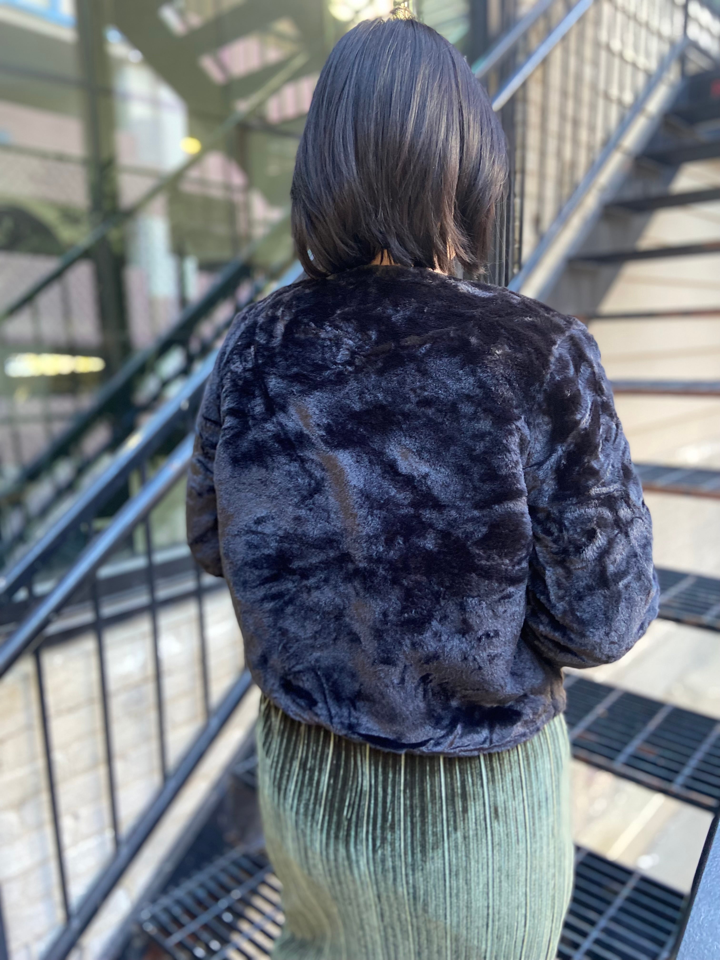 Lily Black Faux Fur Gold Button Jacket