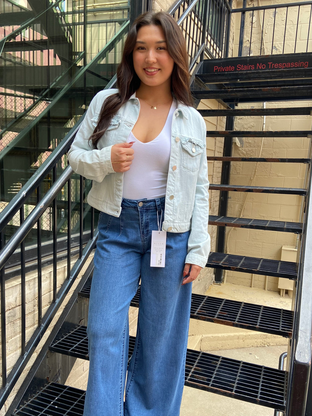 Eden Light Blue Ruffle Risen Jean Jacket - MK Threads Boutique