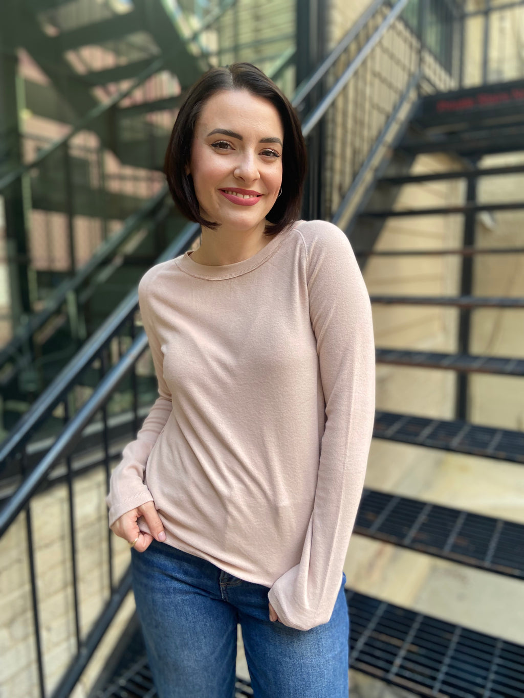 Maria Blush Crew Neck Long Sleeve Sweater