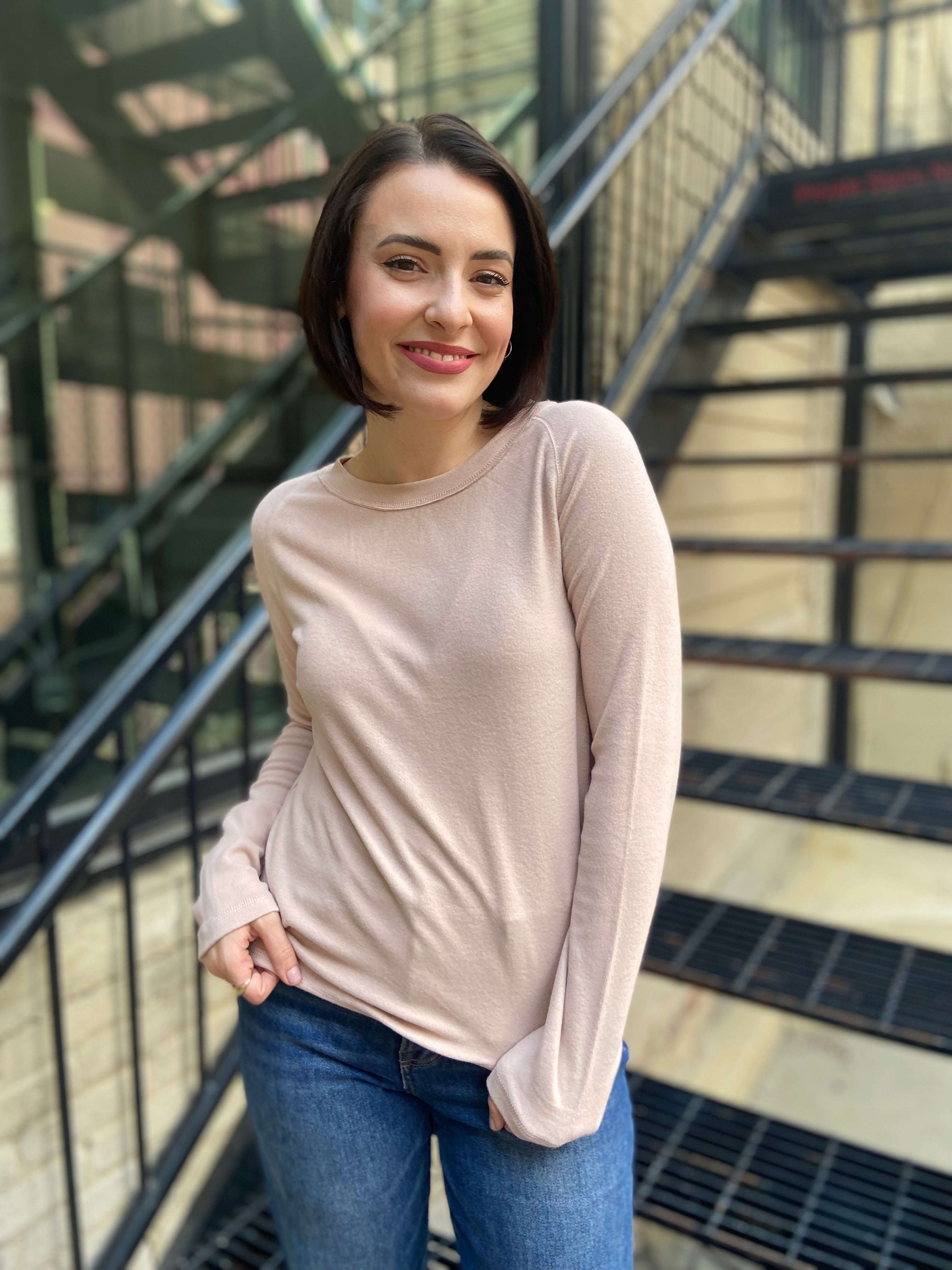 Maria Blush Crew Neck Long Sleeve Sweater