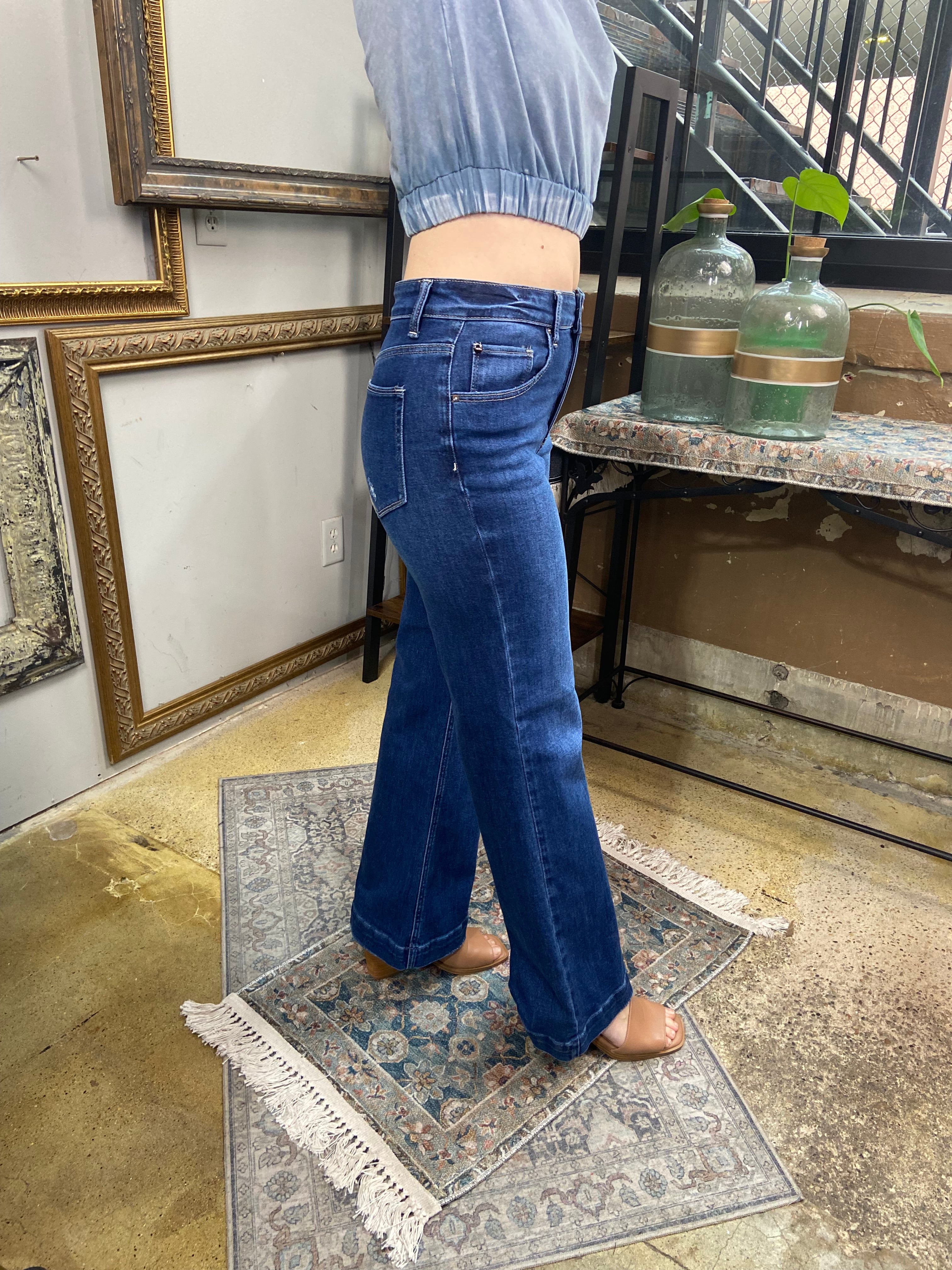 Rhea Dark High Waisted Wide Leg EnJean Jeans