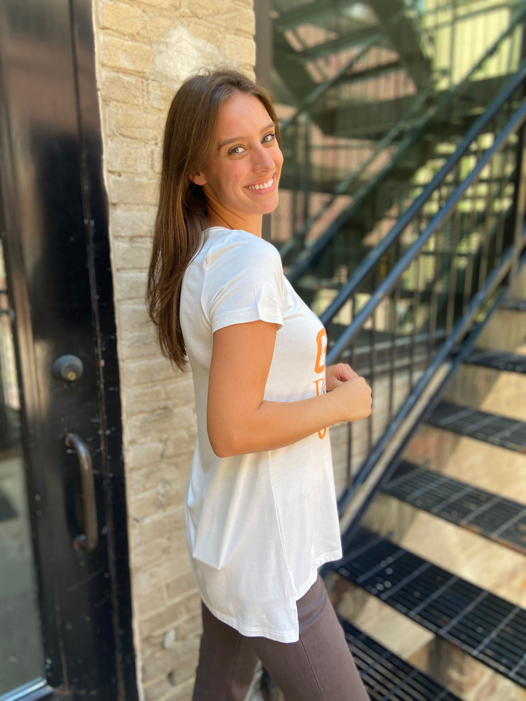 Game Day White And Orange V-Neck Graphic Top