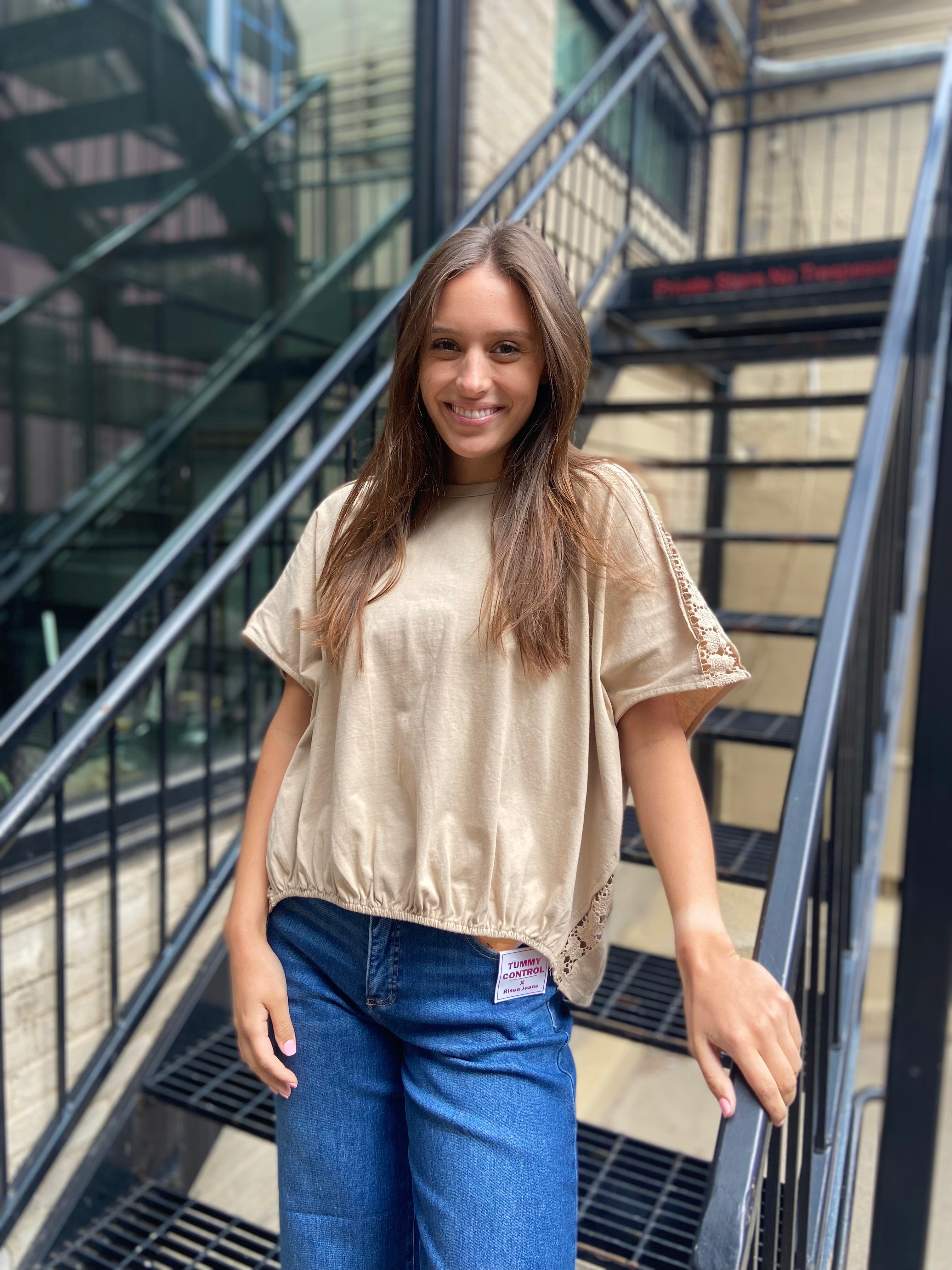 Savannah Khaki Crochet Lace Top
