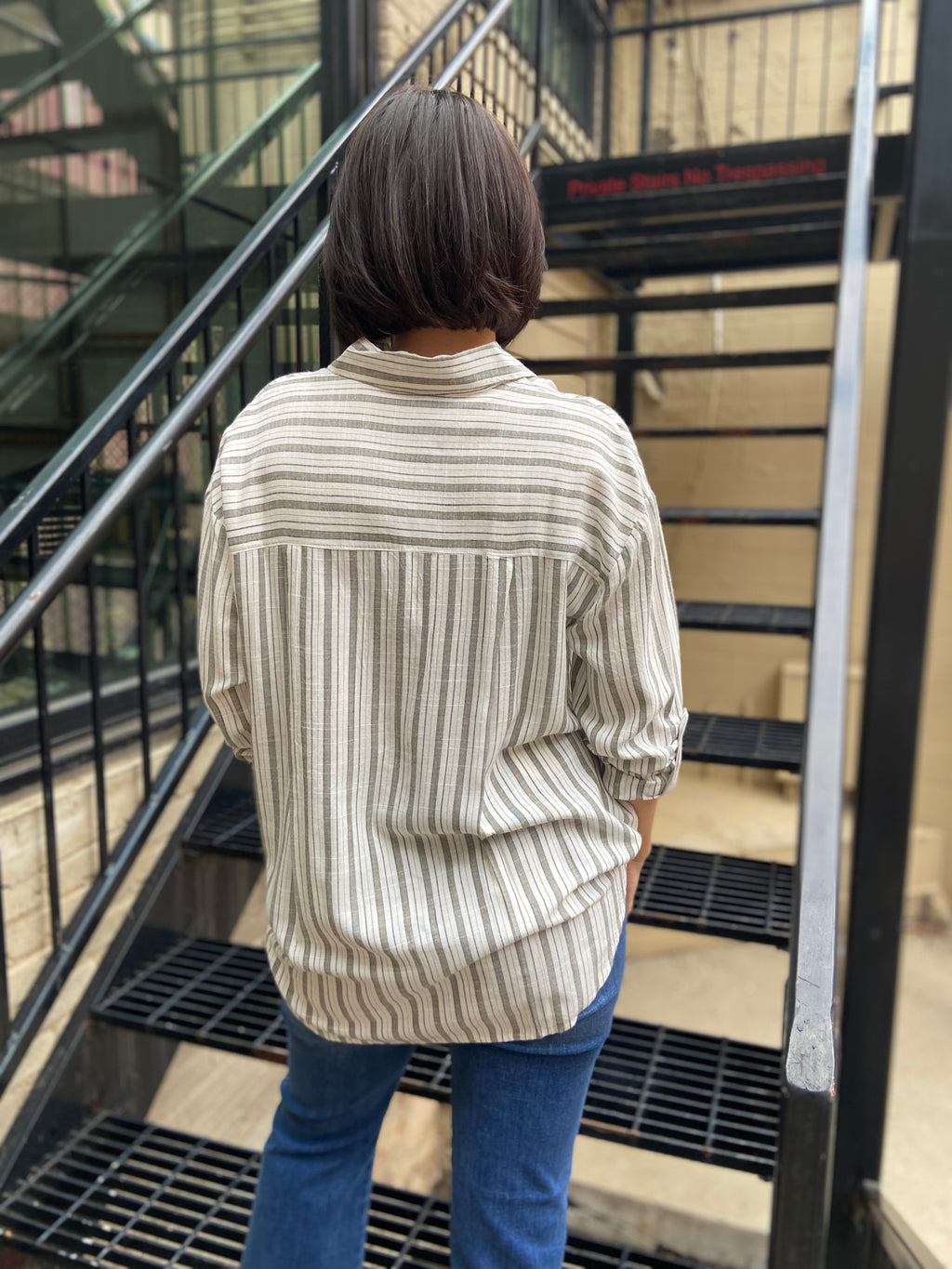 Olivia Grey/Olive Striped Collar Top