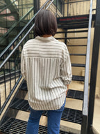 Olivia Grey/Olive Striped Collar Top