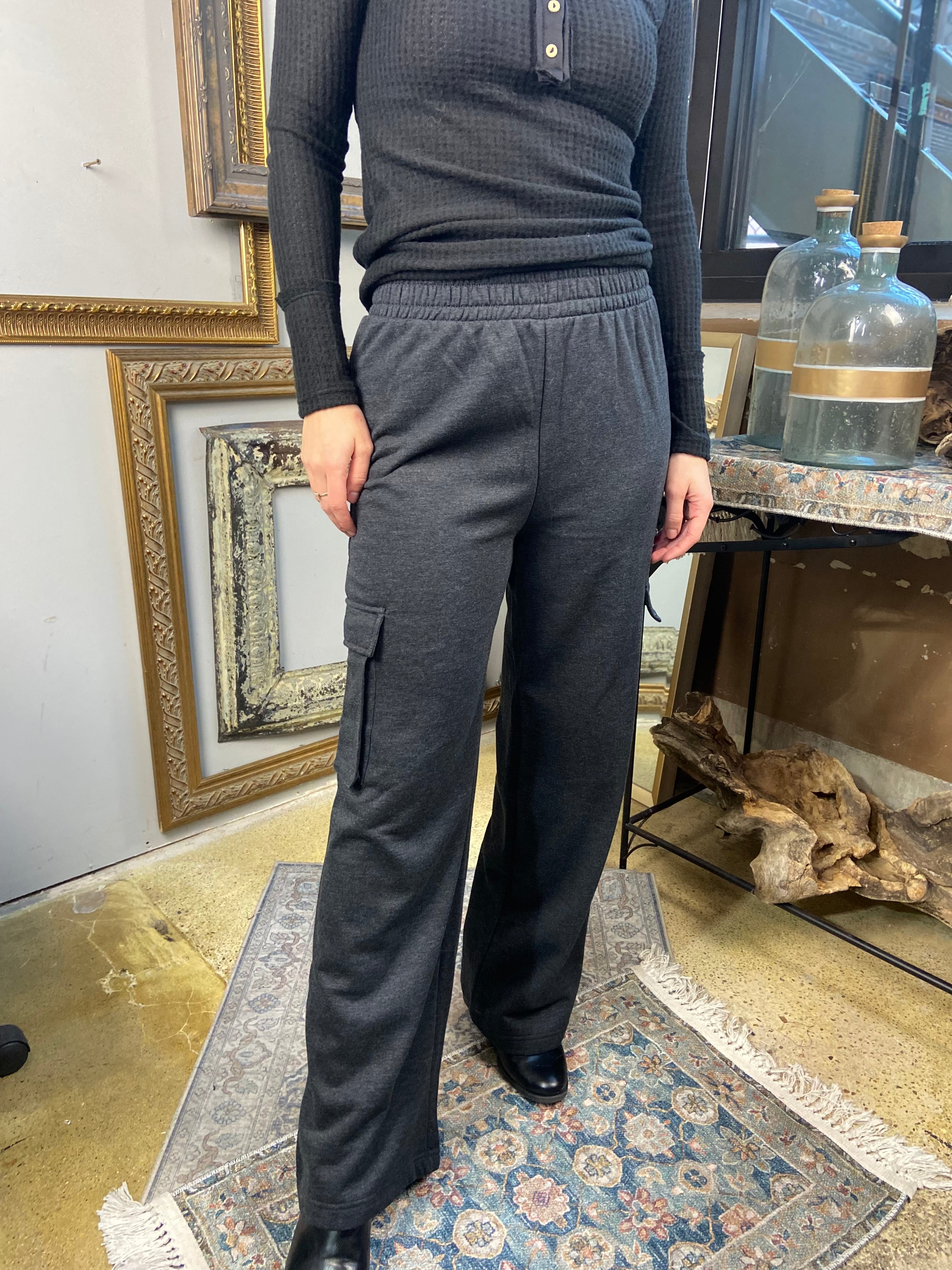 Eleanor Charcoal Gray Cargo Wide Leg Sweatpants