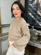 James Beige Cable Knit Loose Sweater