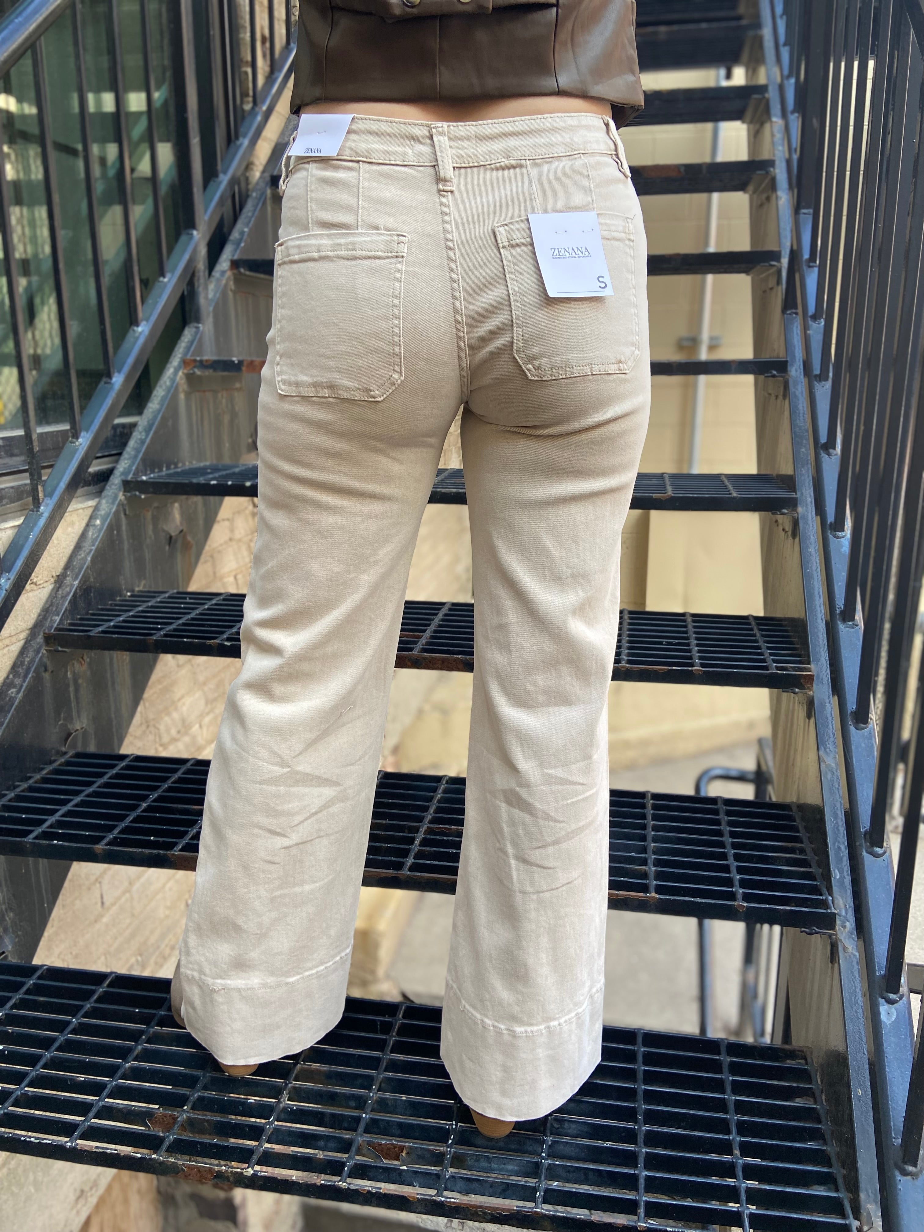 Emmy Beige Mid Rise Wide Leg Jeans - MK Threads Boutique