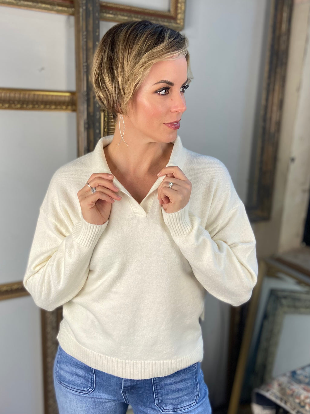 Skye Ivory Polo Knit Sweater