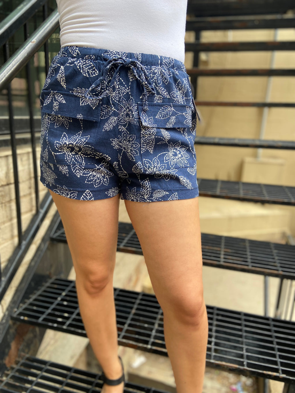 Casey Blue Bandana Drawstring Linen Shorts