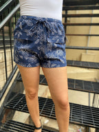 Casey Blue Bandana Drawstring Linen Shorts
