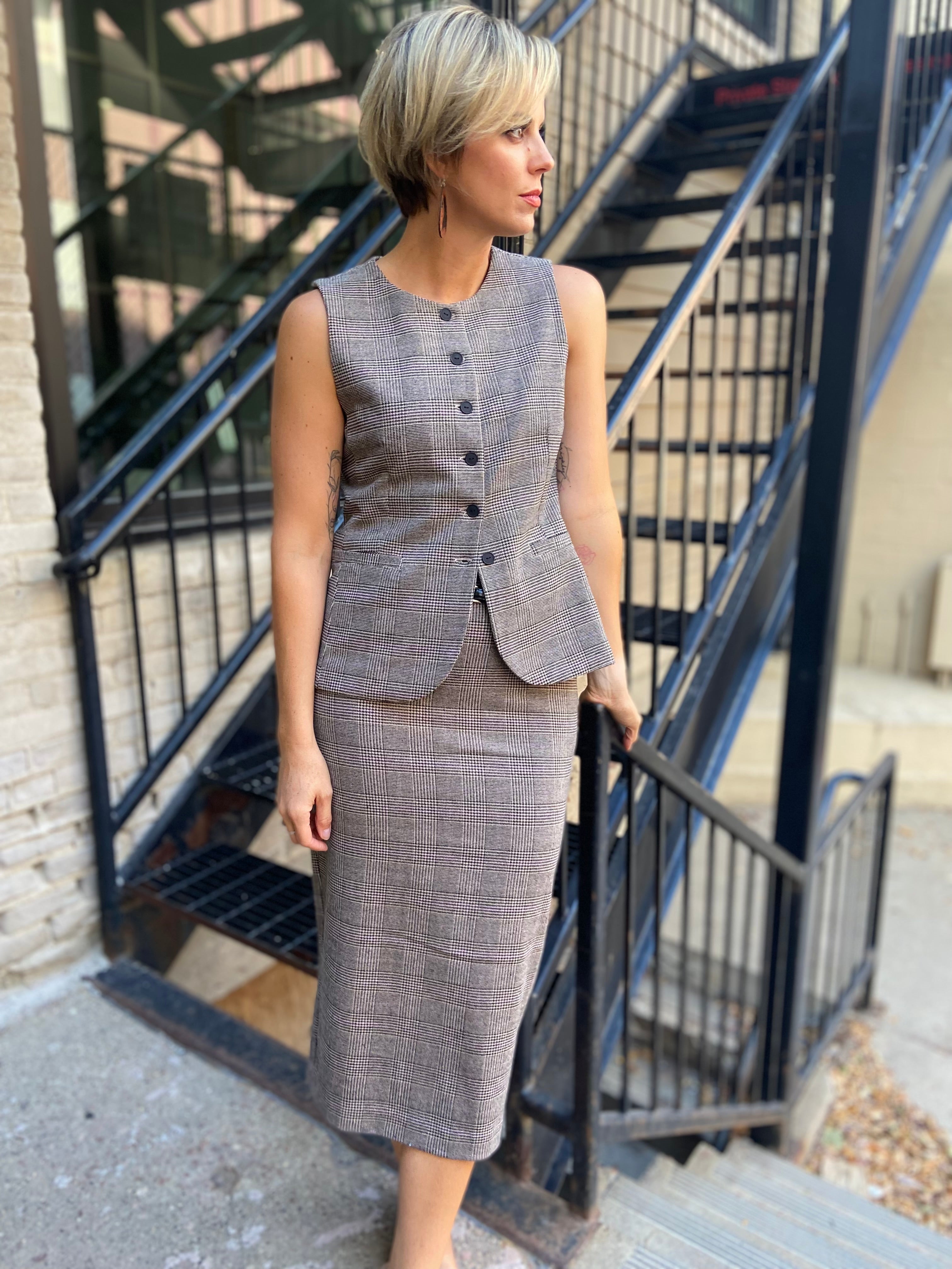 Scout Taupe Button Down Plaid Sleeveless Vest