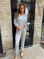 Morgan Heather Gray Drawstring Long Sleeve Jumpsuit