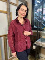 Nancie Wine Lace Button Up Top