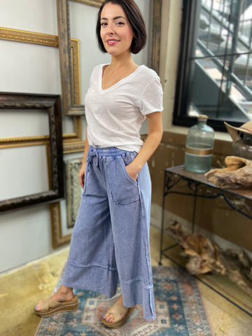 Micah Blue Mineral Wash Palazzo Pants