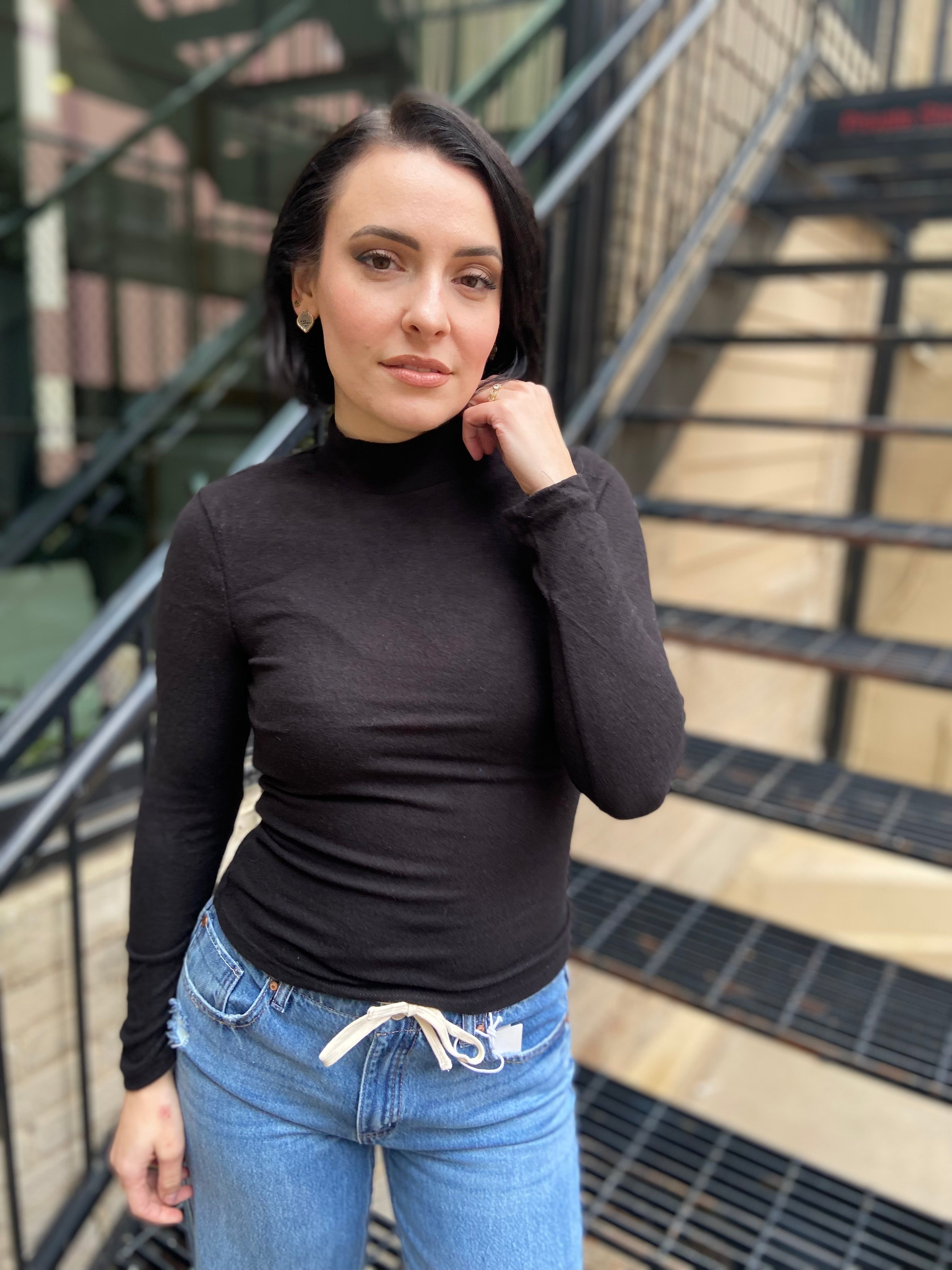 Stacy Black Mock Neck Long Sleeve