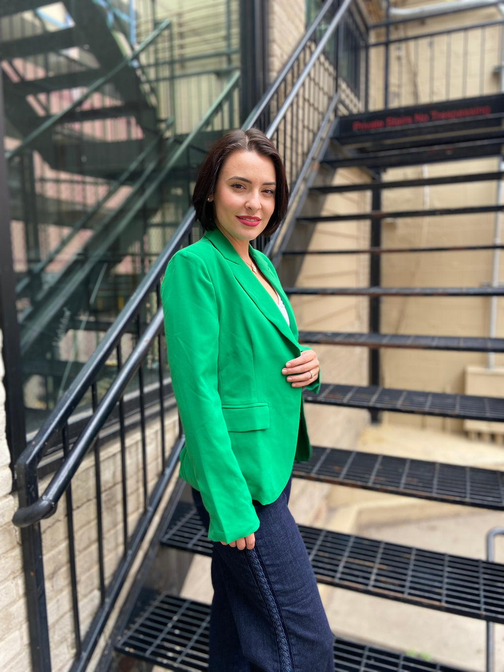 Saffron Green Front Button Blazer