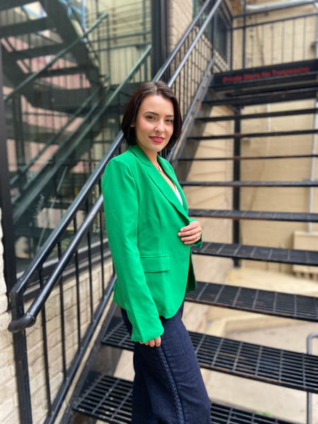 Saffron Green Front Button Blazer