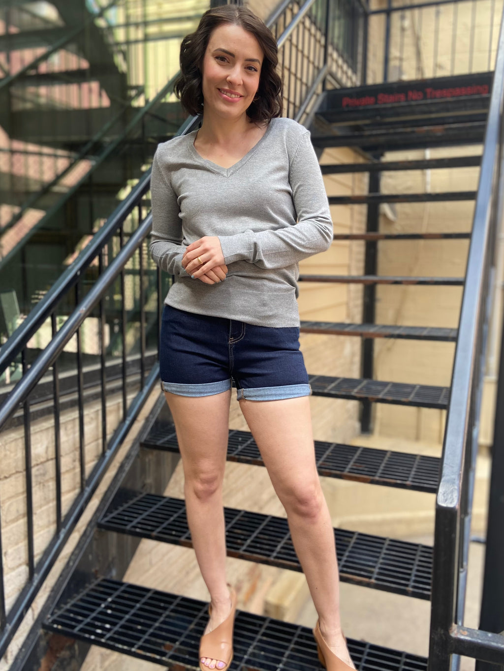 Elara Heather Gray V Neck Long Sleeve - MK Threads Boutique