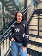 Monty Black & Pink Flower Knit Sweater