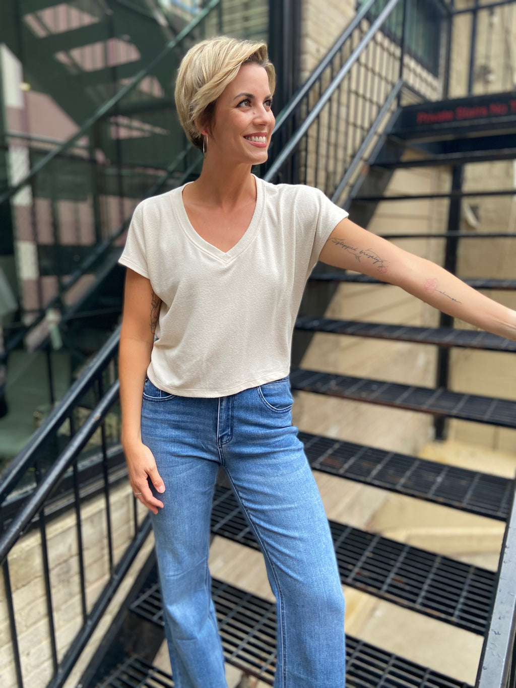 Sally Beige V Neck Sweater Top