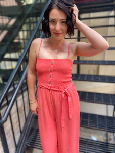 Noelle Coral Button Jumpsuit