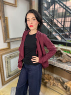 Octavia Burgundy Crop Drape Open Jacket