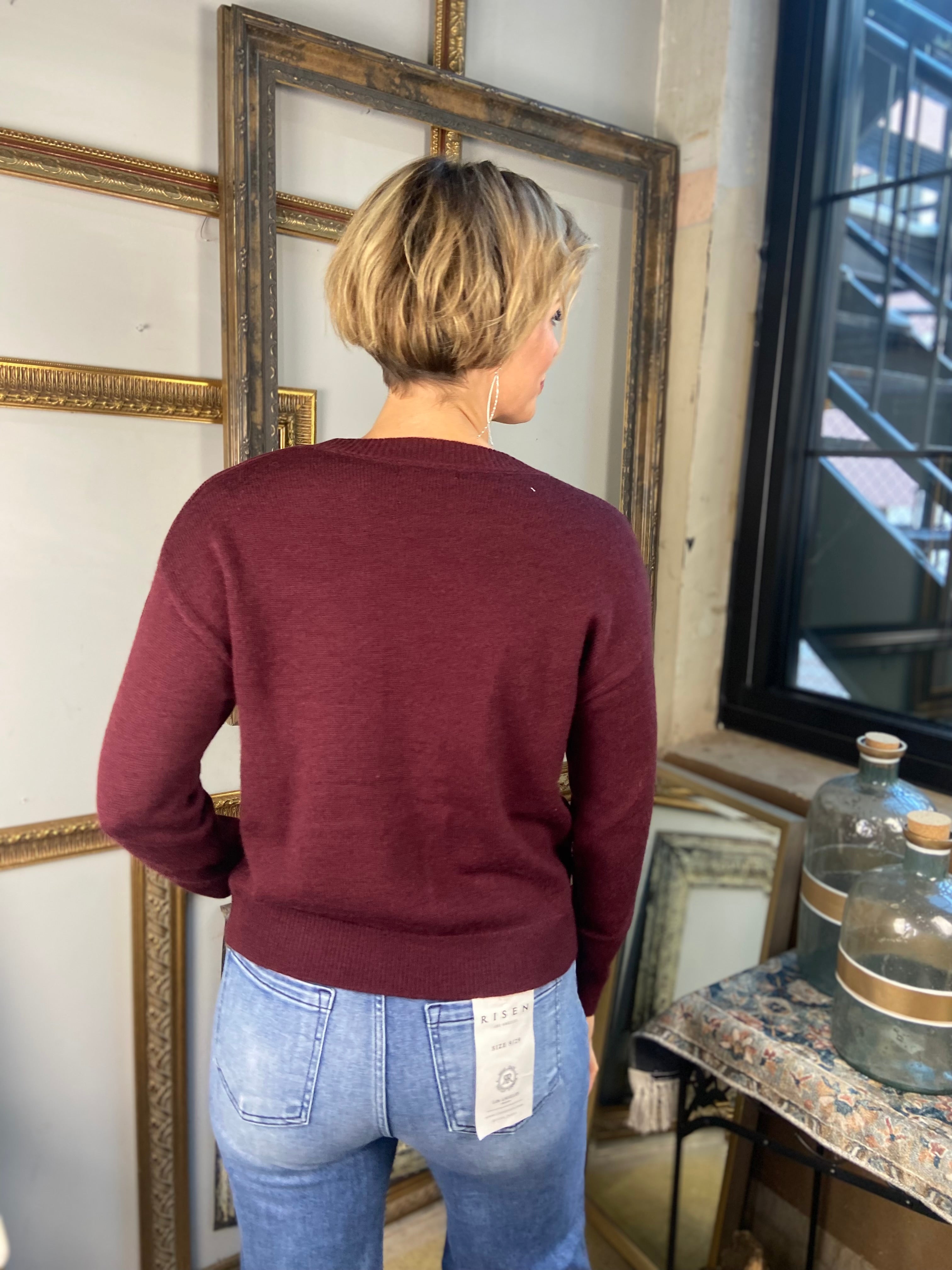 Wine Red Reindeer Sweater