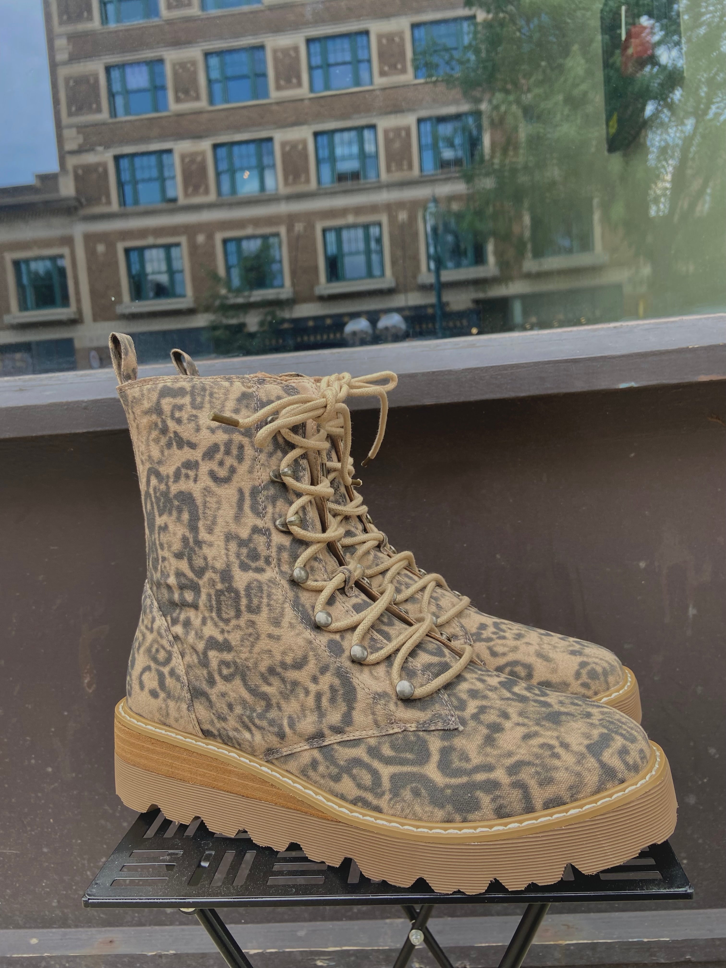 Inez Leopard Print Yellowbox Combat Boots