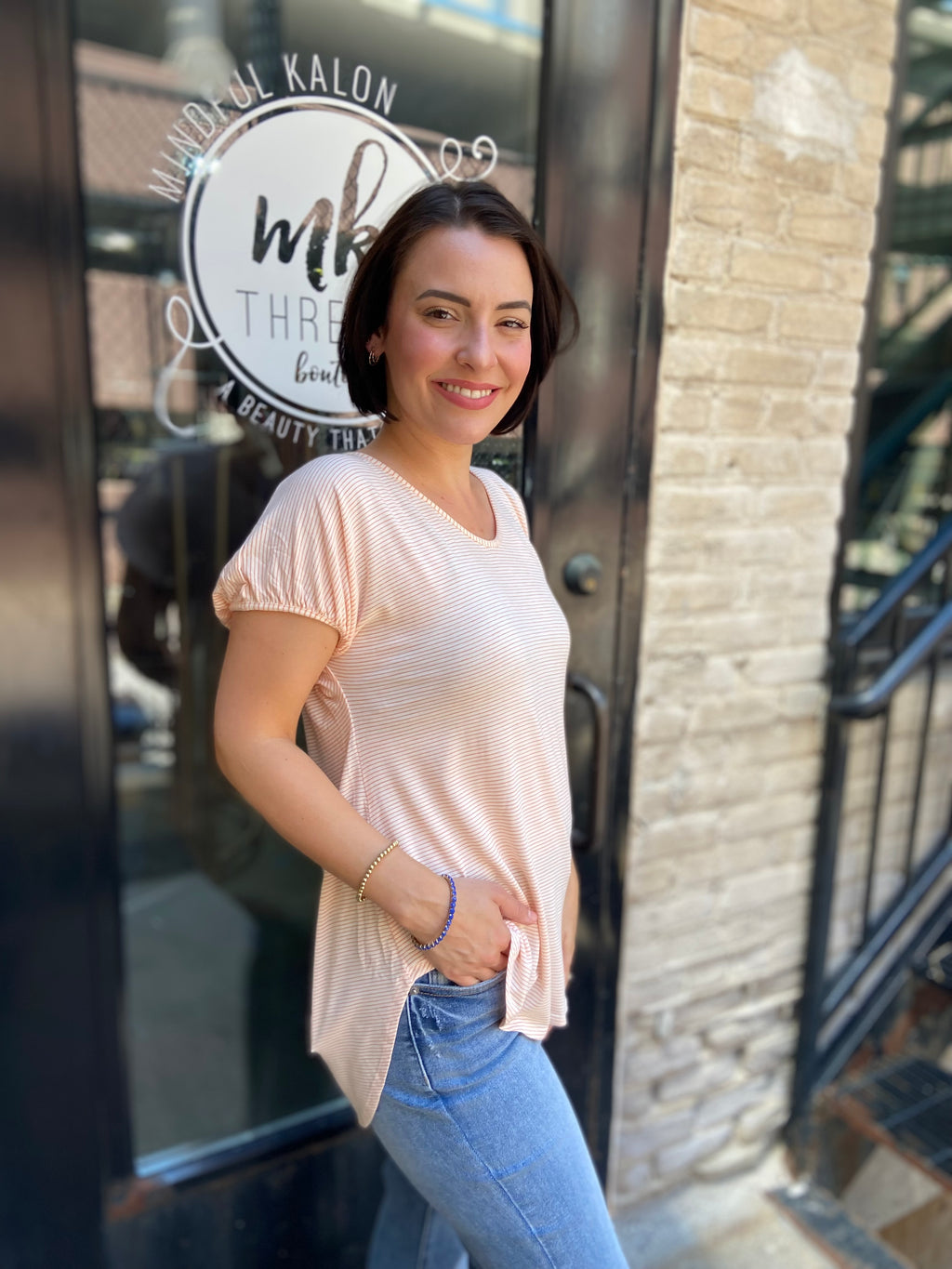 Gia Ivory & Peach Striped T-Shirt