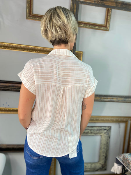 Ozias Khaki Striped Pintuck Cuff Sleeve Top