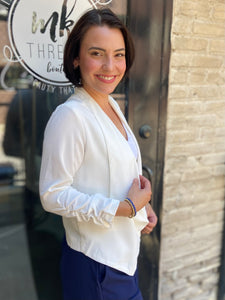 Sadi White Half Sleeve Open Cropped Blazer