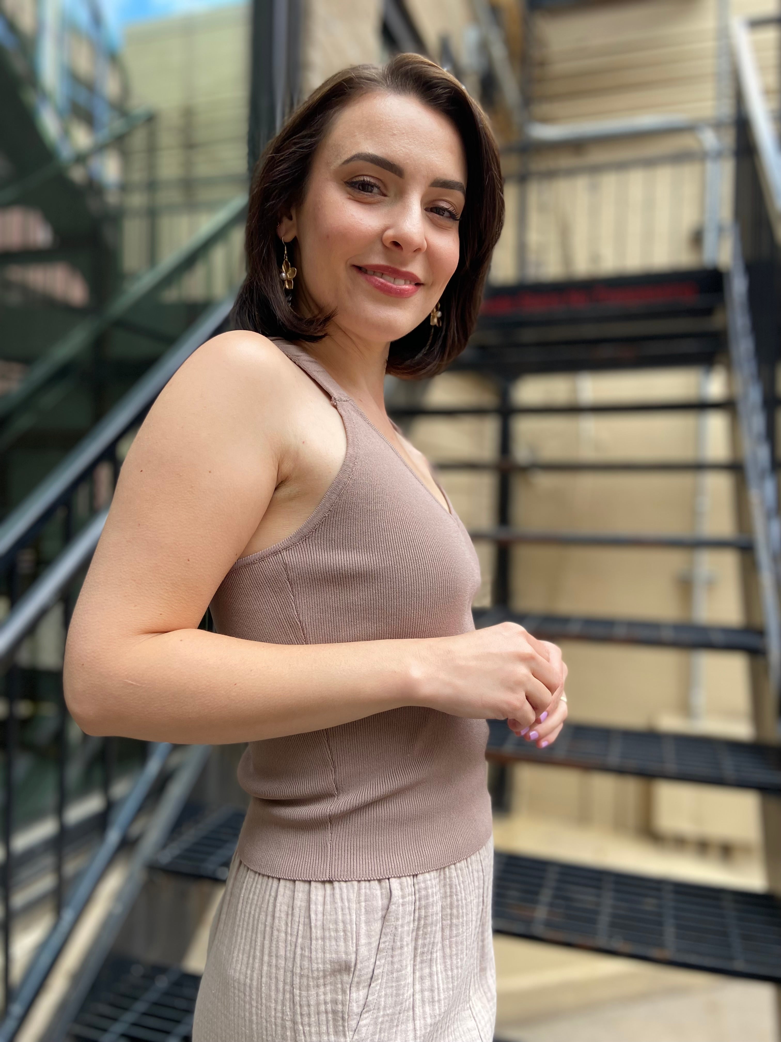 Mya Taupe Open Back Tank Top - MK Threads Boutique