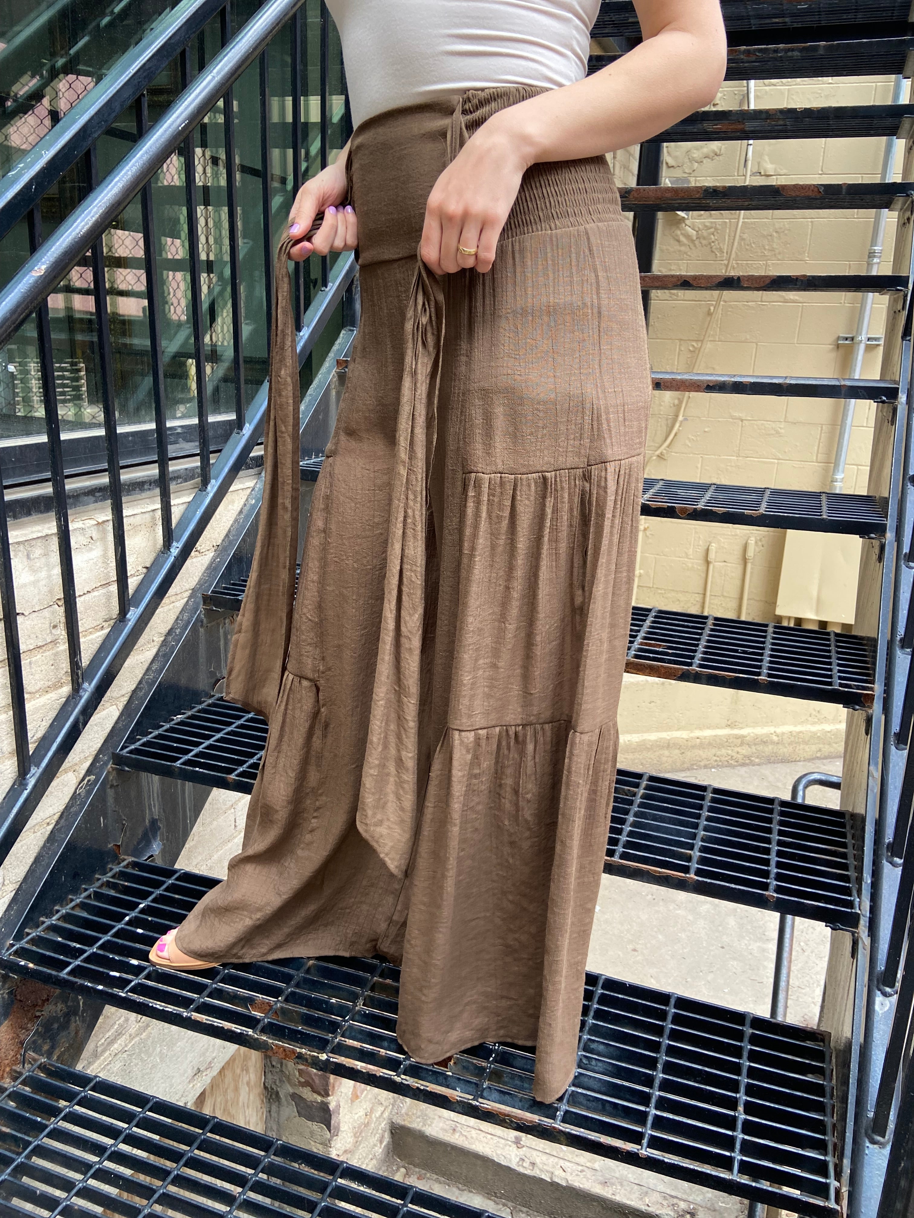 Kathy Brown Wide Leg Tiered Pants - MK Threads Boutique