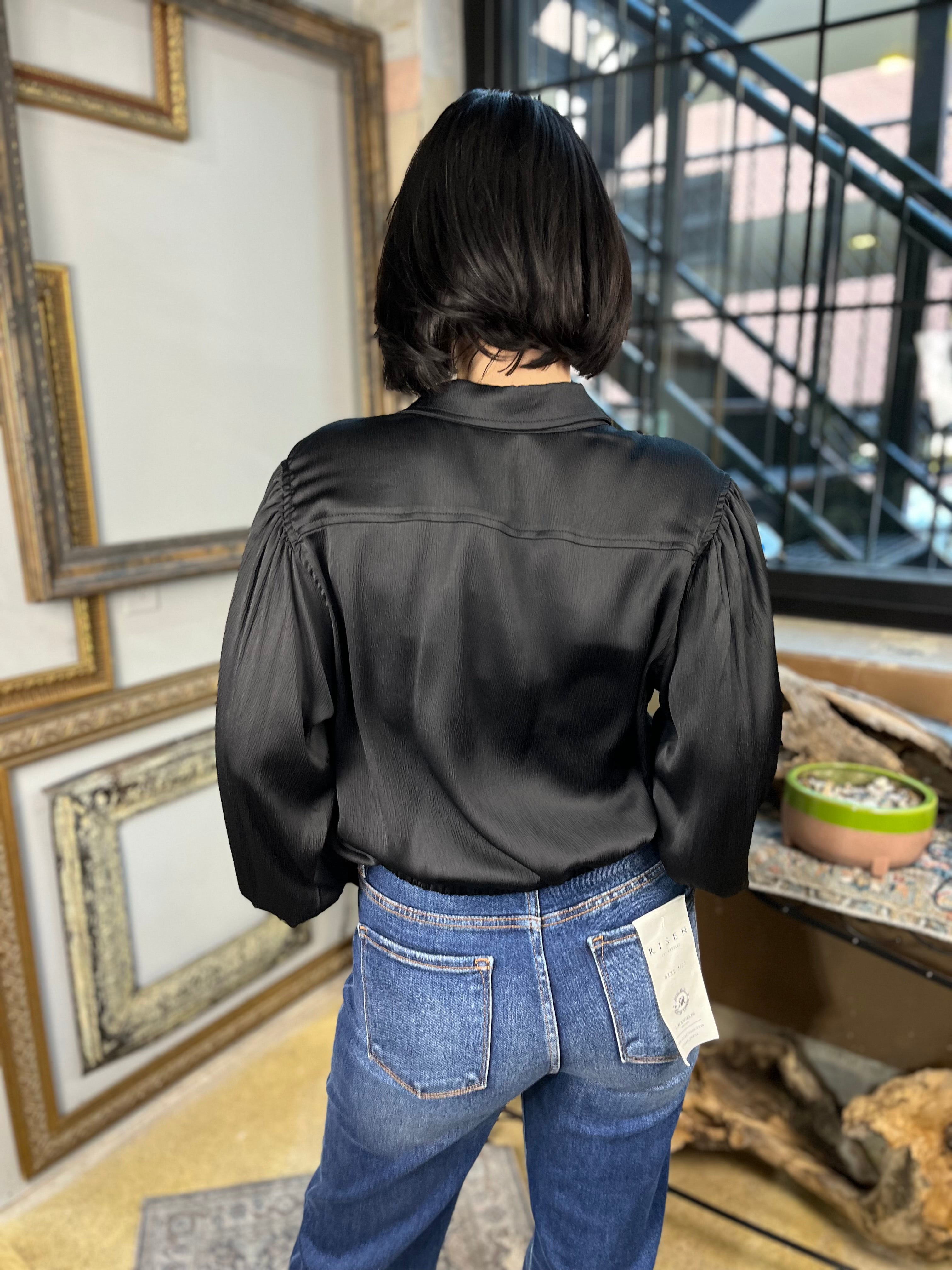 Billie Black Button Detail Long Sleeve  Button Up